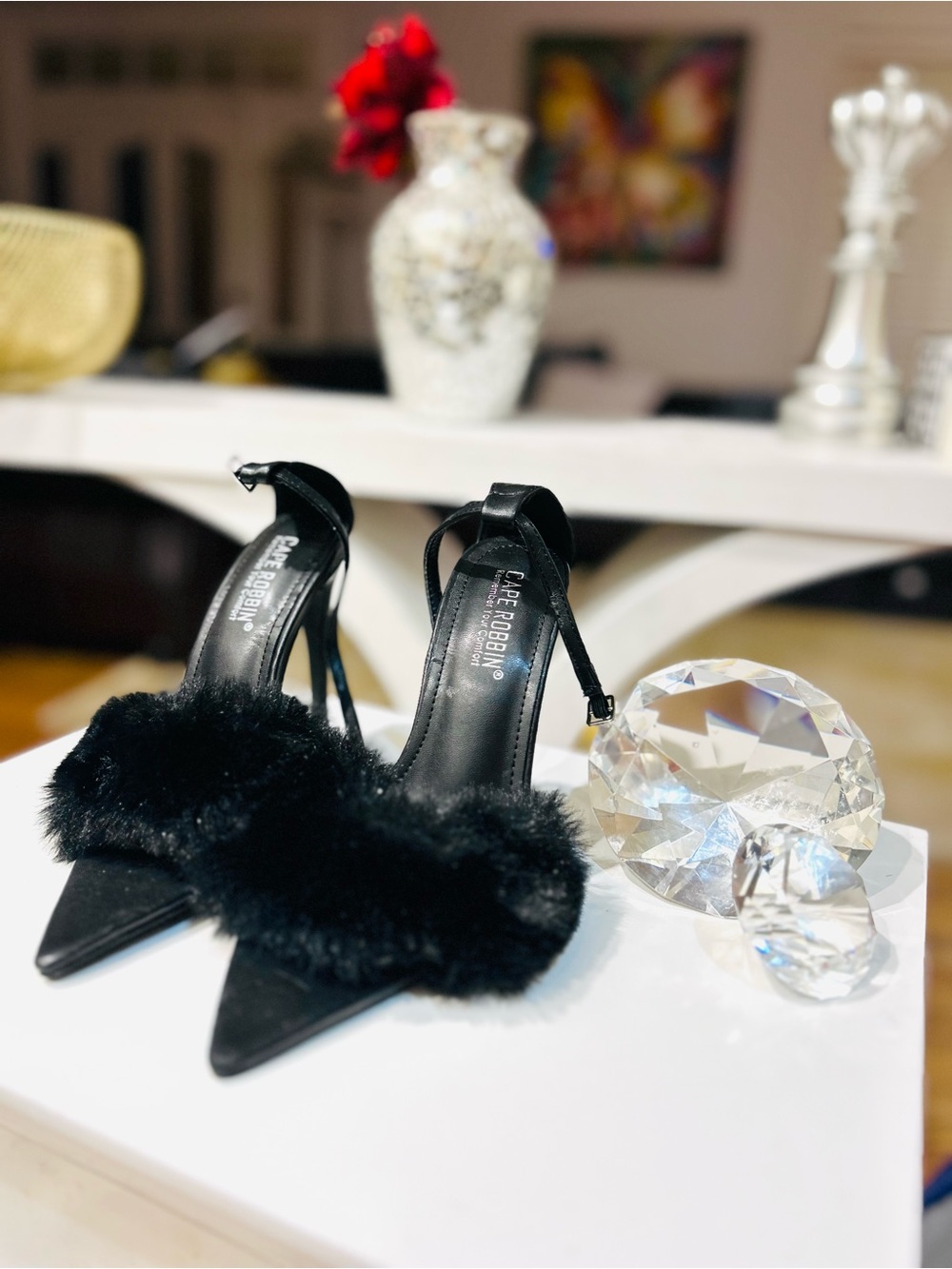 Black Fur High Heels - Size 6 Women’s